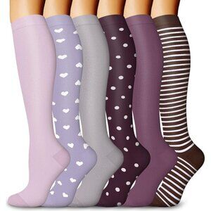 Women's Multi-Color 6 Pairs Compression Socks 15-20mmhg Compression Stockings